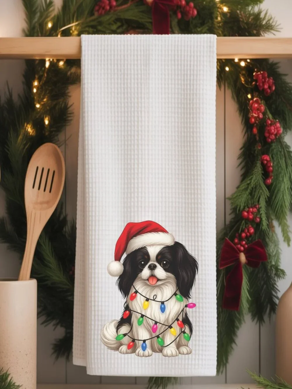 Japanese Chin Christmas Lights Decorative Kitchen Tea Towel